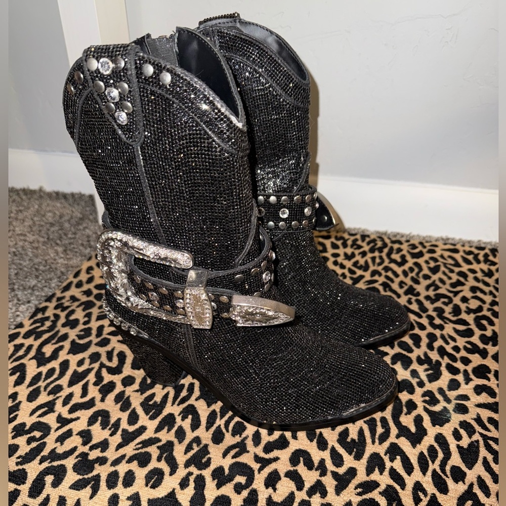 Dolls Kill Black Heeled Boots with Silver Accents